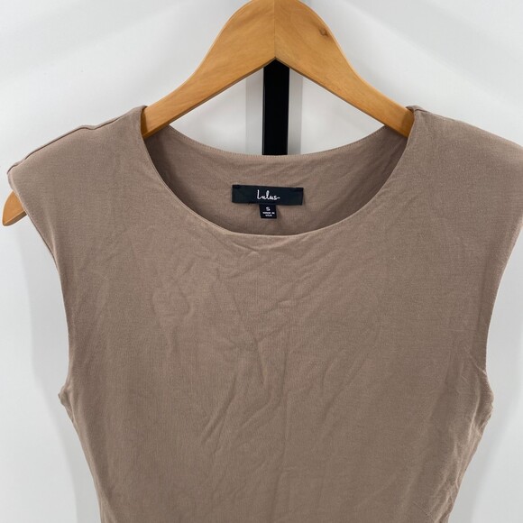 Lulus sleveless bodysuit shoulderpads beige light moka size S‎ - Picture 3 of 8